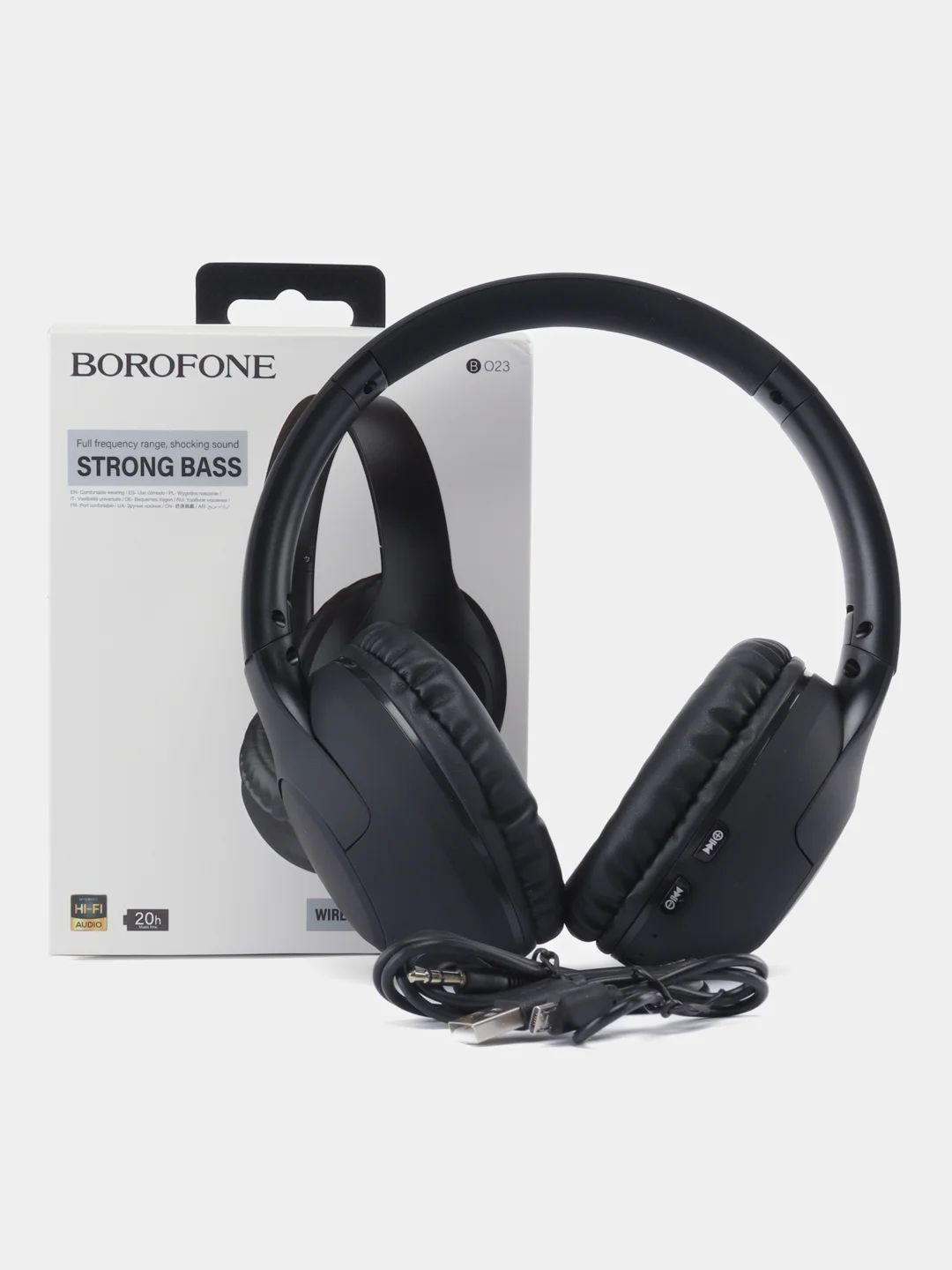 Черный беспроводные полноразмерные наушники Borofone BO23 Strong Bass с микрофоном, поддержка AUX