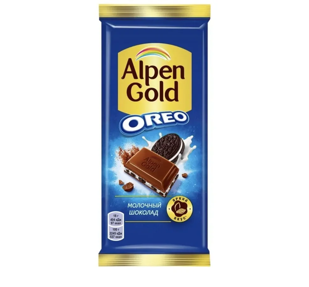 Шоколад Alpen Gold Oreo со вкусом ванили и кусочками печенья, 85 г