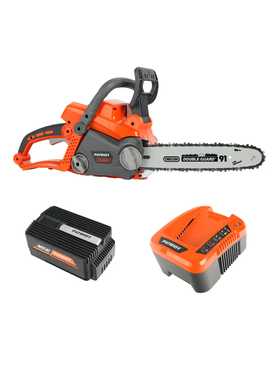 Пила цепная аккумуляторная Patriot СS 402XL, 40 В, 2,5 Ач Li-ion, ЗУ