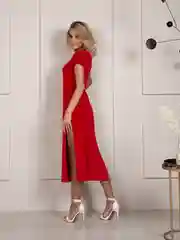 Красный платье женское, оверсайз, миди, с разрезом