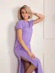 Лавандовый платье женское, оверсайз, миди, с разрезом