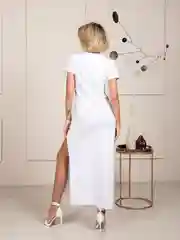 Белый платье женское, оверсайз, миди, с разрезом