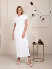 Белый платье женское, оверсайз, миди, с разрезом