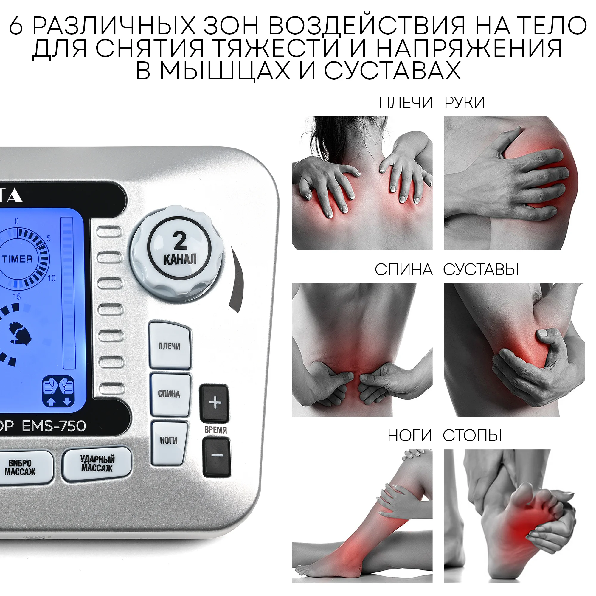 Массажер-миостимулятор PLANTA EMS-750 8 электродов