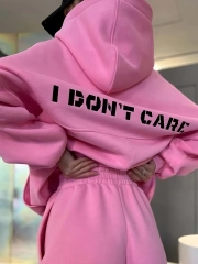 Костюм спортивный женский, худи с капюшоном и брюки, оверсайз, I dont care