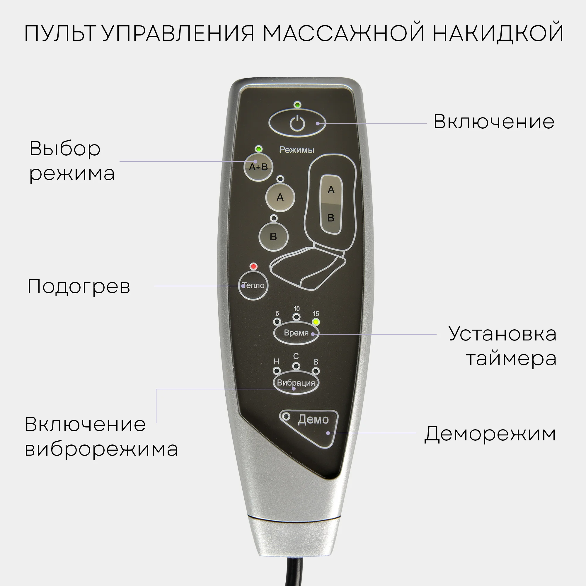 Массажная накидка Шиацу PLANTA MN-500B, 18 режимов, 3 уровня, подогрев, автоадаптер