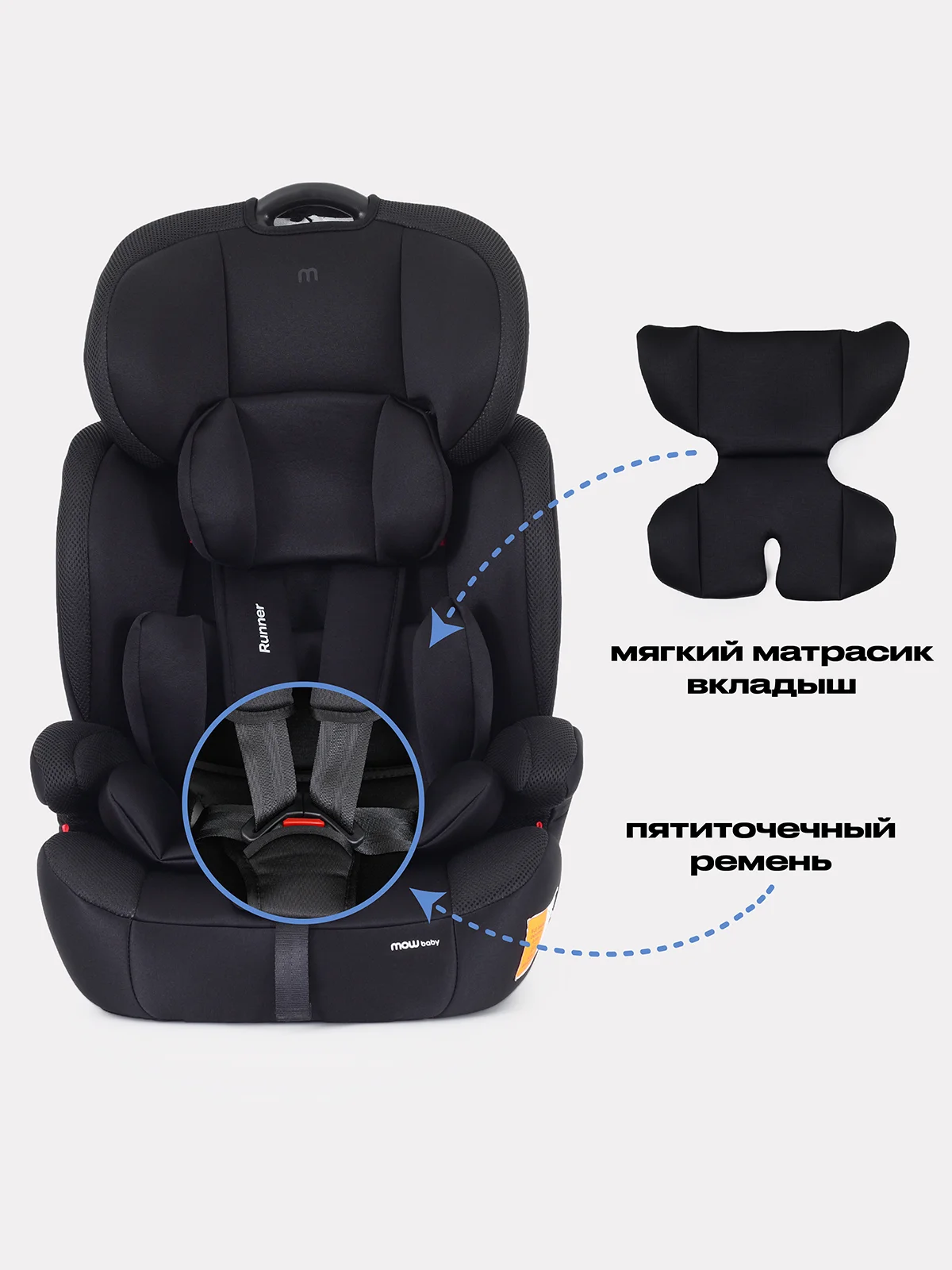 Черный автокресло MOWBaby Runner, группа 1-2-3, 9-36 кг