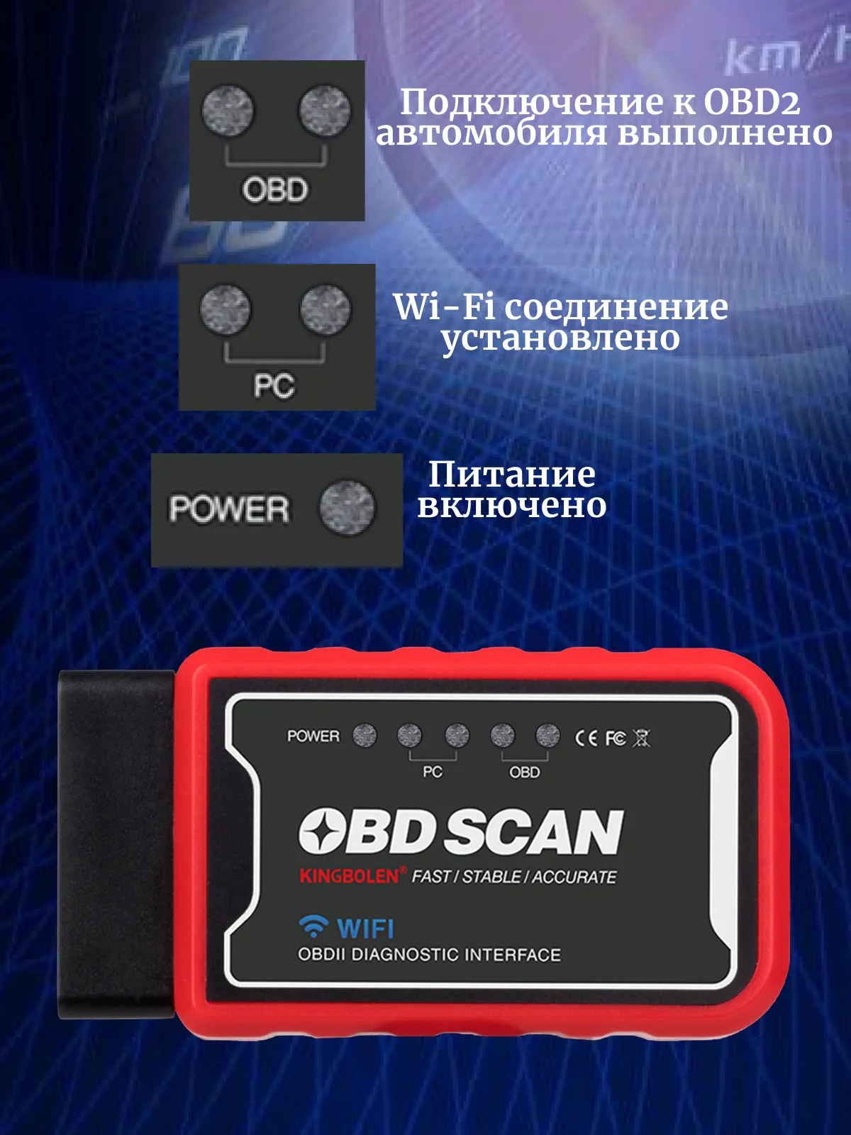 Cканер для диагностики автомобилей ELM327 OBD2 WI-FI, автосканер, диагностический сканер