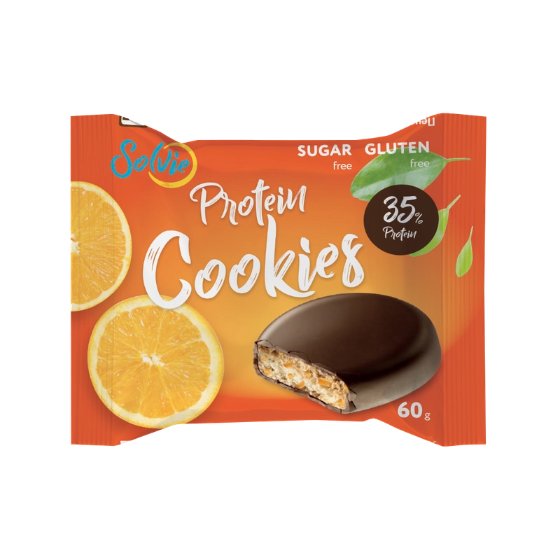 Печенье Solvie "Protein cookies" протеиновое апельсиновое, 35% белка, без сахара, 60г