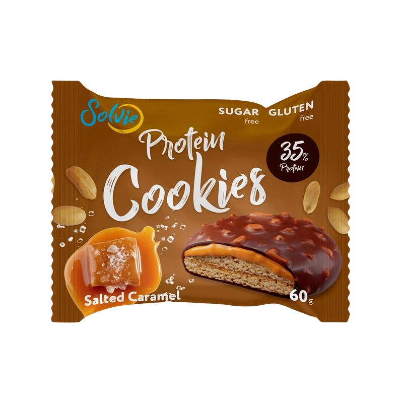 Печенье Solvie "Protein cookies" протеиновое арахис и соленая карамель, 35% белка, 60г
