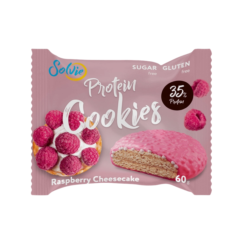 Печенье Solvie "Protein cookies" протеиновое "Малиновый чизкейк", 35% белка, 60г