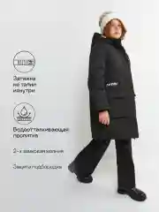 Черный утеплённое пальто с капюшоном для девочек Acoola Glossu, черное