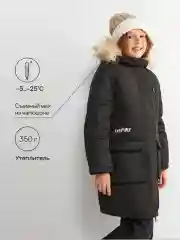 Черный утеплённое пальто с капюшоном для девочек Acoola Glossu, черное