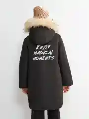 Черный утеплённое пальто с капюшоном для девочек Acoola Glossu, черное