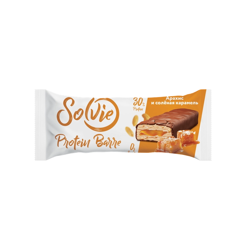 Батончик Solvie "Protein Barre" со вкусом "Арахис и соленая карамель", 30% белка,50г