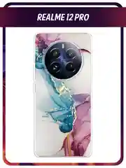 Ледяной силиконовый чехол на Realme 12 Pro / Реалми 12 Про прозрачный, с принтом, защита камеры