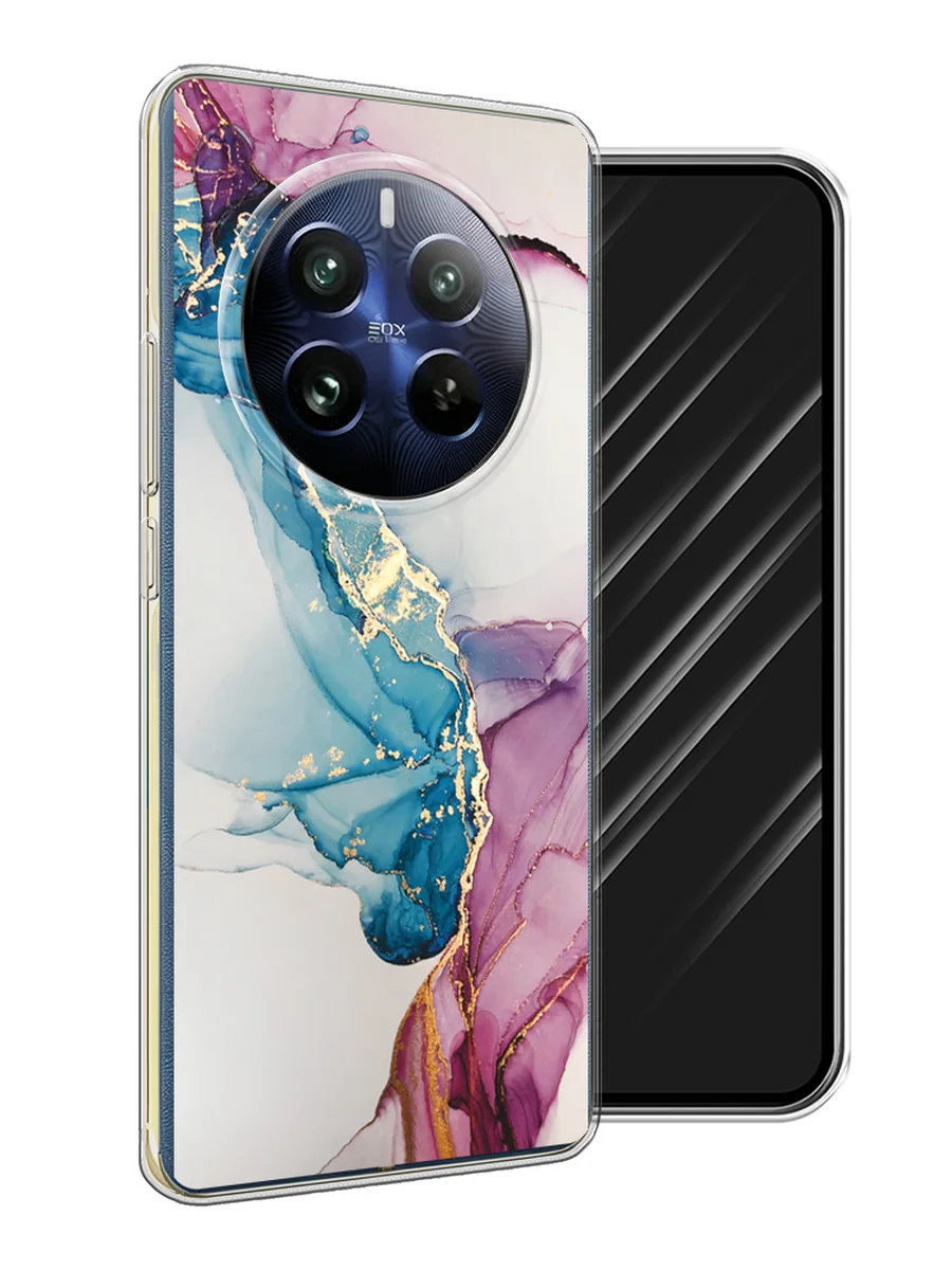 Ледяной силиконовый чехол на Realme 12 Pro / Реалми 12 Про прозрачный, с принтом, защита камеры