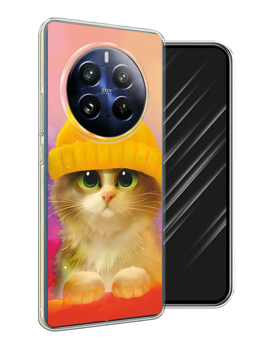 Желтый силиконовый чехол на Realme 12 Pro / Реалми 12 Про прозрачный, с принтом, защита камеры