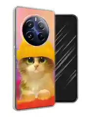 Желтый силиконовый чехол на Realme 12 Pro / Реалми 12 Про прозрачный, с принтом, защита камеры