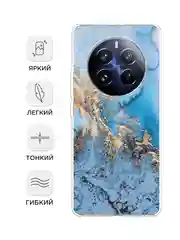 Голубой силиконовый чехол на Realme 12 Pro / Реалми 12 Про прозрачный, с принтом, защита камеры