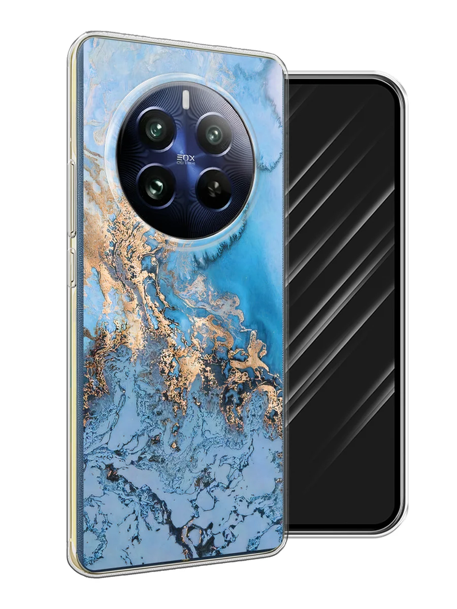 Голубой силиконовый чехол на Realme 12 Pro / Реалми 12 Про прозрачный, с принтом, защита камеры