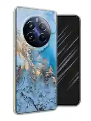 Голубой силиконовый чехол на Realme 12 Pro / Реалми 12 Про прозрачный, с принтом, защита камеры