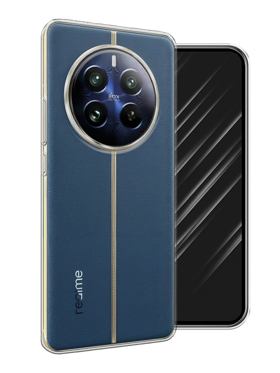 Прозрачный силиконовый чехол на Realme 12 Pro / Реалми 12 Про прозрачный, с принтом, защита камеры