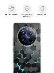 Бирюзовый силиконовый чехол на Realme 12 Pro / Реалми 12 Про прозрачный, с принтом, защита камеры