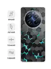 Бирюзовый силиконовый чехол на Realme 12 Pro / Реалми 12 Про прозрачный, с принтом, защита камеры