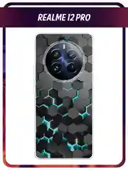 Бирюзовый силиконовый чехол на Realme 12 Pro / Реалми 12 Про прозрачный, с принтом, защита камеры