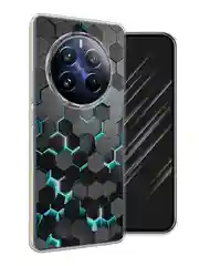 Бирюзовый силиконовый чехол на Realme 12 Pro / Реалми 12 Про прозрачный, с принтом, защита камеры