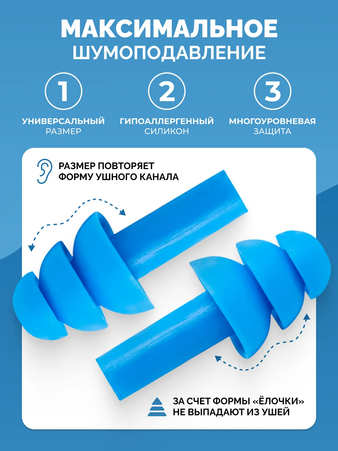 Синий беруши для плавания и сна в контейнере, силиконовые, многоразовые