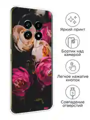 Кораллово-розовый чехол на Realme 13 Pro+/13 Pro/Реалми 13 Про+/13 Про прозрачный, с принтом