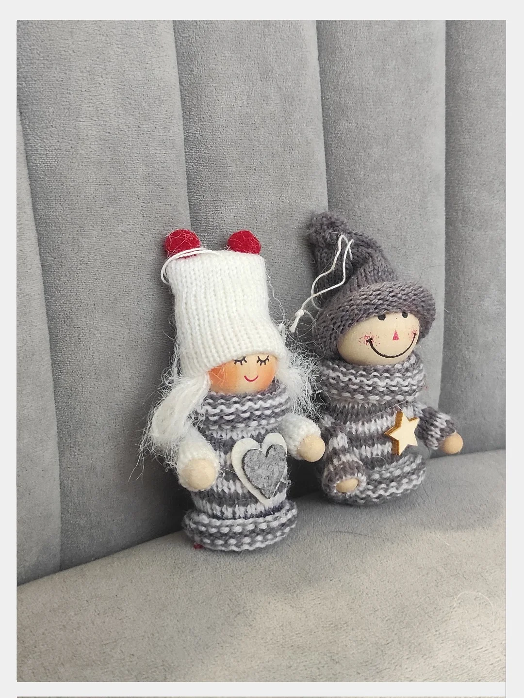 Серый металлик елочная игрушка новогодняя, ёлочное украшение, подвеска, деревянная игрушка 2 шт
