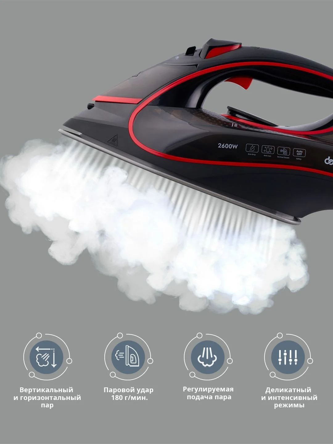 Утюг DOMFY DSC-EI606, 2600 Вт, черно-красный