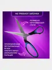 Ножницы BRAUBERG "Office-Expert" 216 мм, сине-черные, резиновые вставки, 3-х сторон. заточ