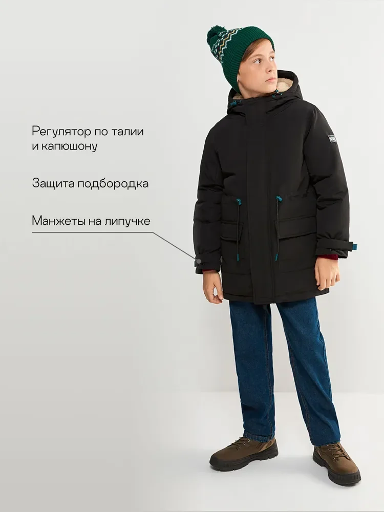 Черный куртка детская для мальчиков Acoola Gurney2, черная, с капюшоном