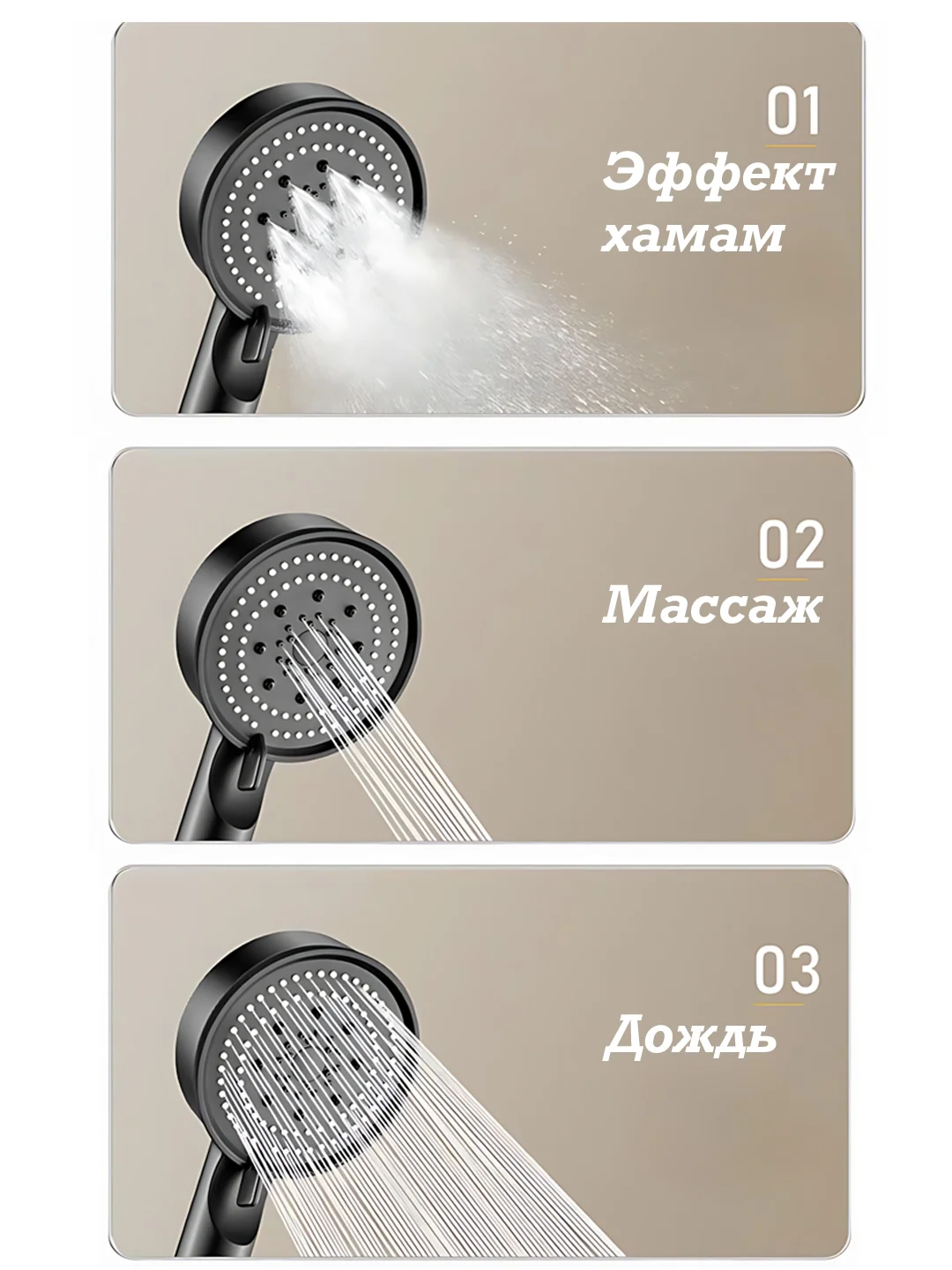 Хром лейка для душа 5 режимов со шлангом массажная, душевая лейка водосберегающая, серебристая
