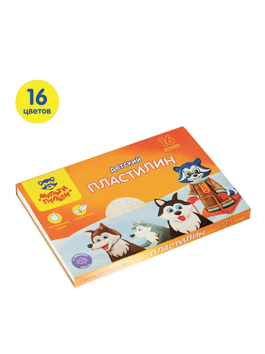 Пластилин Мульти-Пульти "Енот на Аляске", 16 цветов, 240г, со стеком, картон