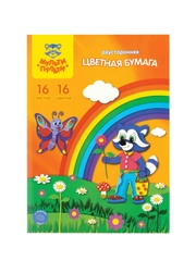 Цветная бумага офсетная А4, Мульти-Пульти, двустор., 16л., 16цв., "Приключения Енота"