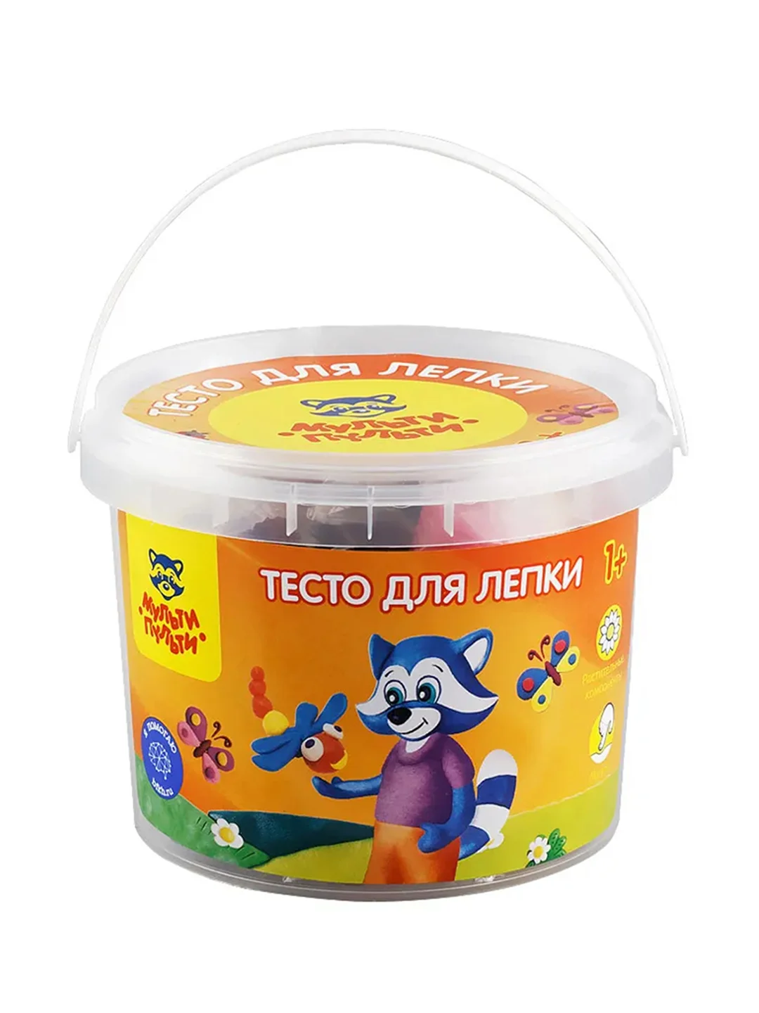 Тесто для лепки Мульти-Пульти "Енот в деревне", 12 цветов*30г, пластиковое ведро