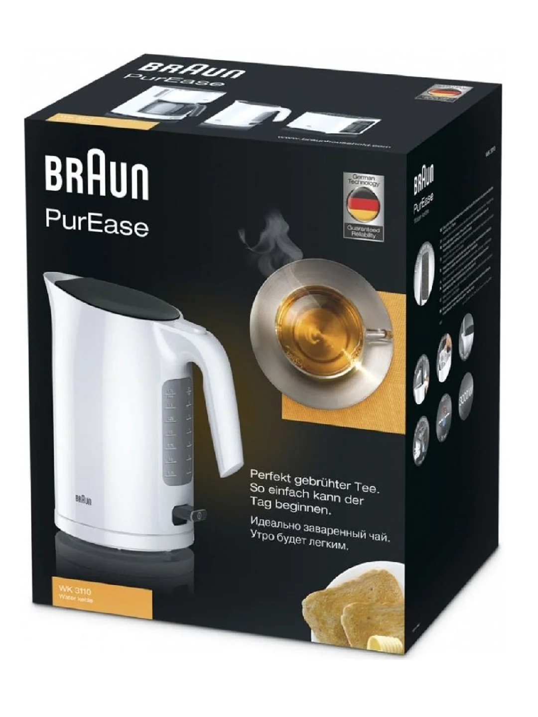Чайник Braun WK3110WH, 1.7 л, 3000 Вт, белый, пластик