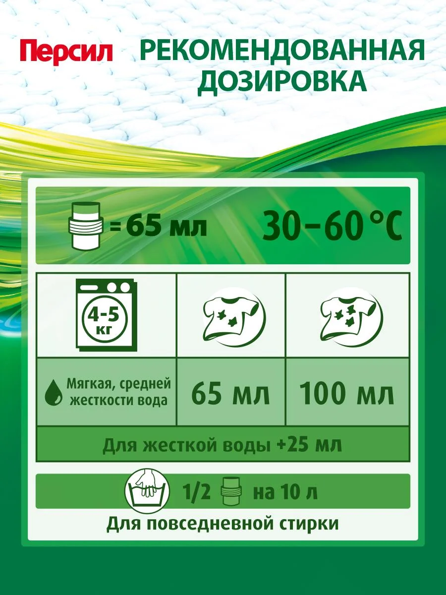 Гель для стирки Персил Свежесть от Вернель для белого, 1,95л, 30 стирок