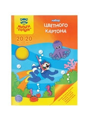 Картон цветной А4, Мульти-Пульти, 20л., 20цв. мел., перлам., в папке, "Приключения Енота"