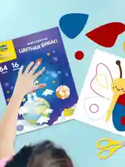 Цветная бумага офсетная А4, Мульти-Пульти, 64л., 16цв., на склейке, "Енот в космосе"