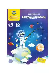 Цветная бумага офсетная А4, Мульти-Пульти, 64л., 16цв., на склейке, "Енот в космосе"