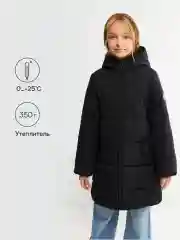Черный утеплённое стёганое пальто для девочек Acoola Helsin, черное