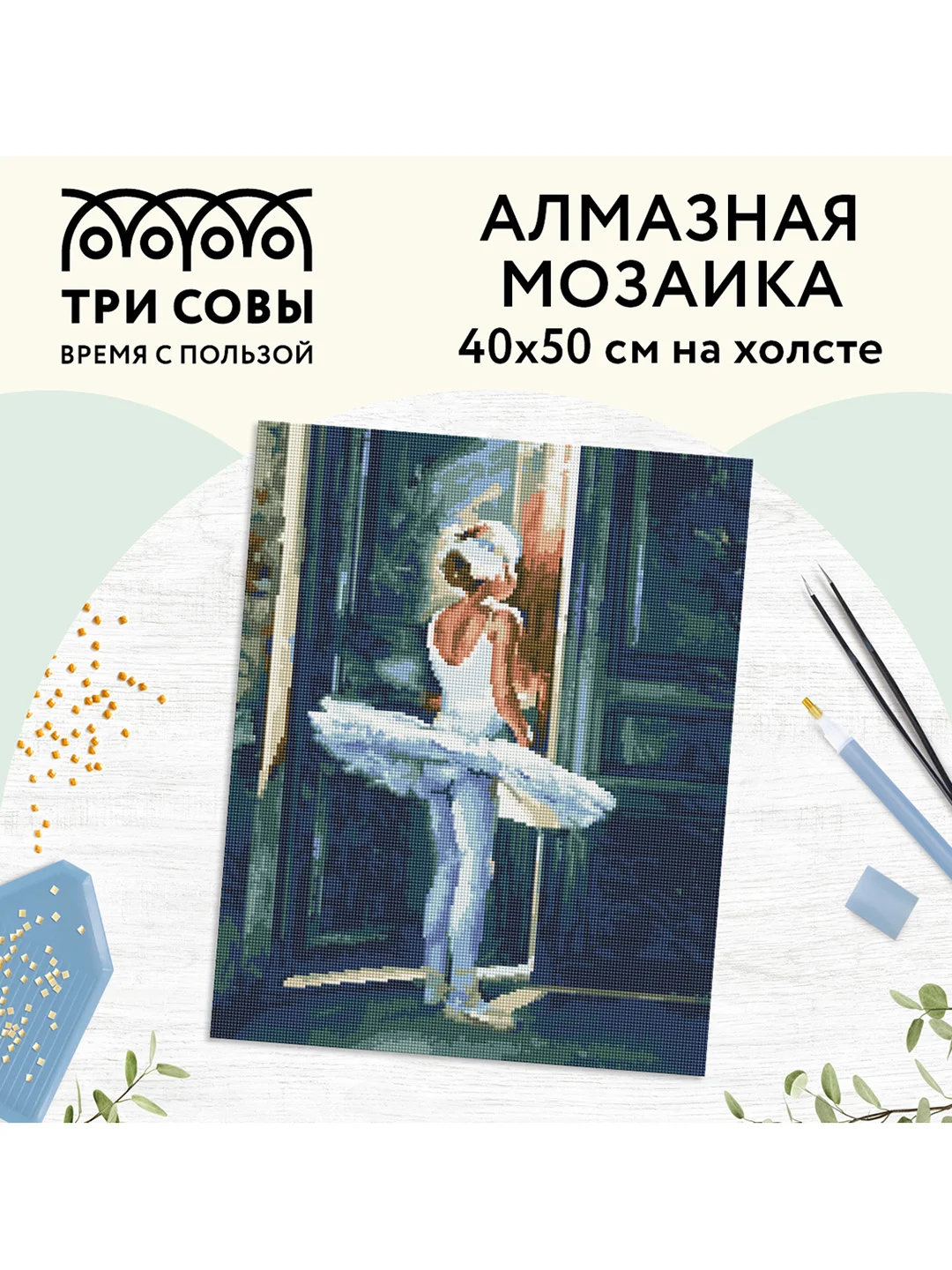 Алмазная мозаика Три совы "Трепет перед выступлением", холст, 40х50 см