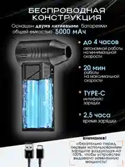 Воздуходувка портативная/ ветродуйка аккумуляторная/ турбовентилятор