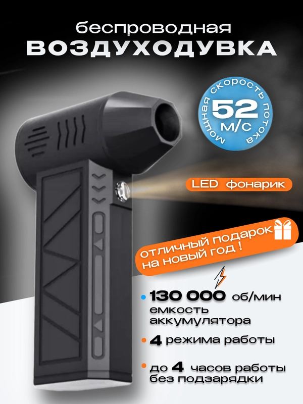 Воздуходувка портативная/ ветродуйка аккумуляторная/ турбовентилятор